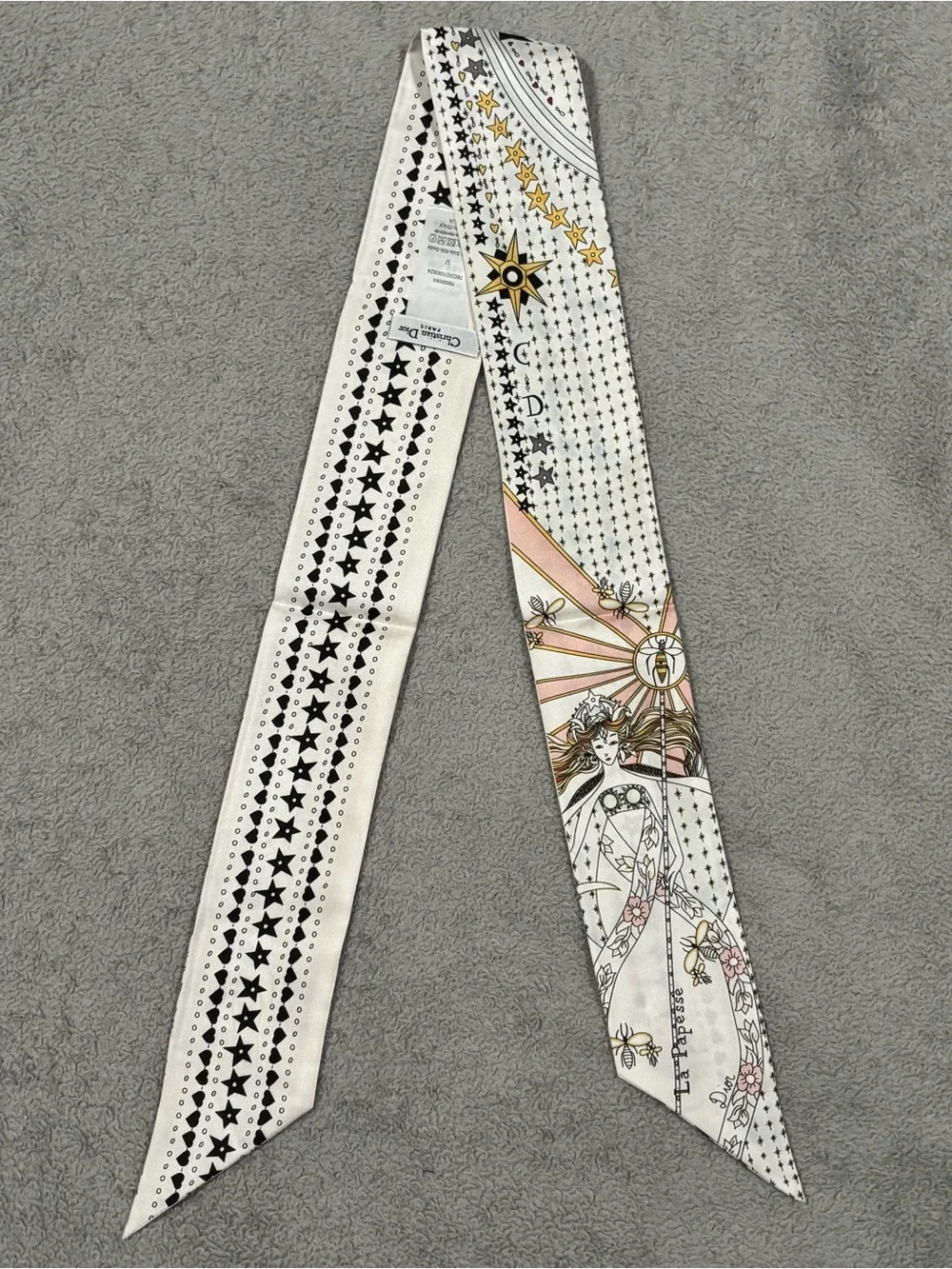 Christian Dior La Papesse Tarot Mitzah Scarf White Pink Bee Star Print